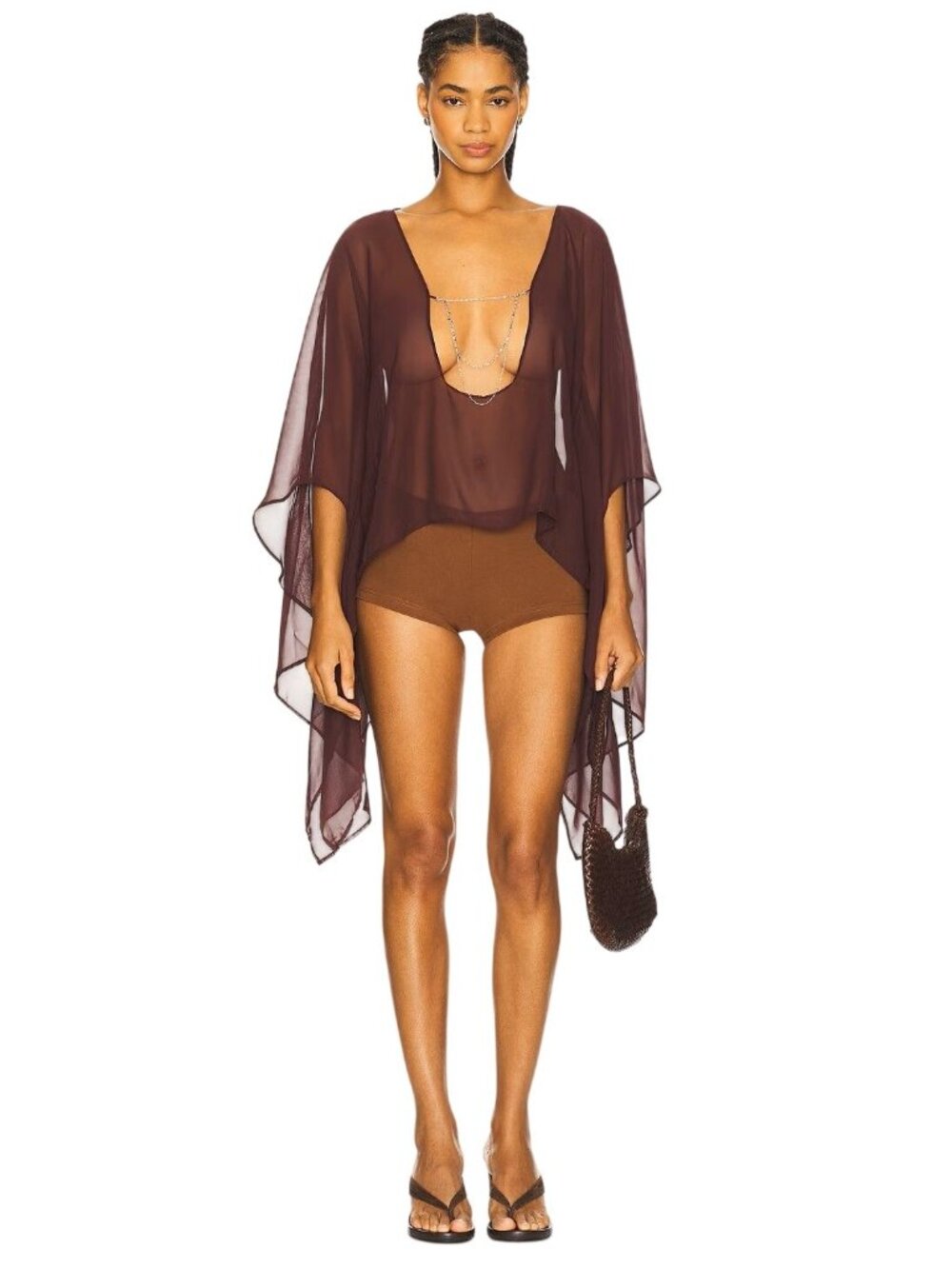 Jaded London Cape Top in Plum US 4/ UK 8 Womens Blouse Sheer